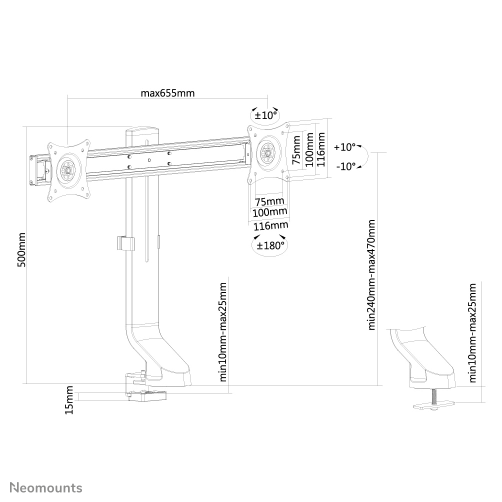 Neomounts FPMA-D860DBLACK Support d'écran à fixer 10-27"